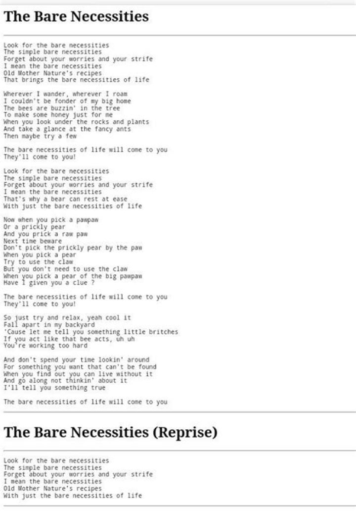 Bare Necessities Lyrics | ·